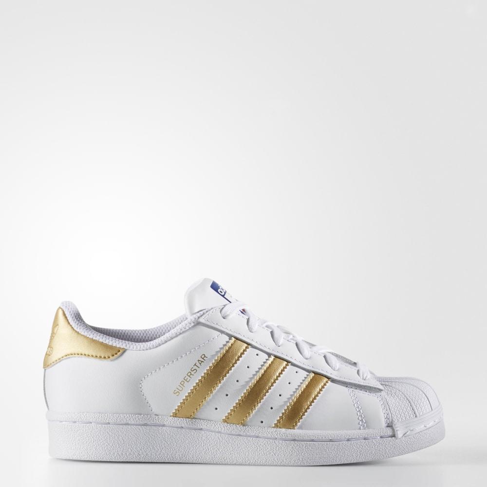 Adidas Boys' Superstar Shell Toe Originals Shoes White/Gold Metal/Blue Ireland B39402